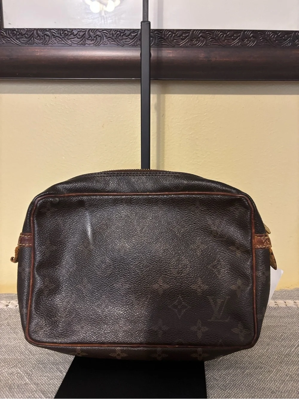 Louis Vuitton Brown Monogram Canvas Clutch with Tan Trim